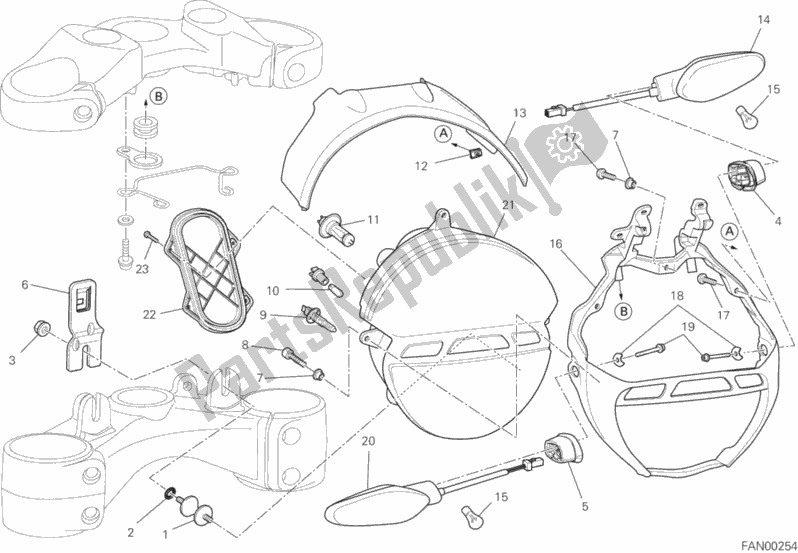 All parts for the Headlight of the Ducati Monster 696 USA 2013